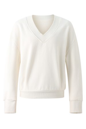 V-Neck Loose Long Sleeve Sweatshirt and Skirt Set - Casual Women's Pullover and Skirt Outfit for Relaxed Style