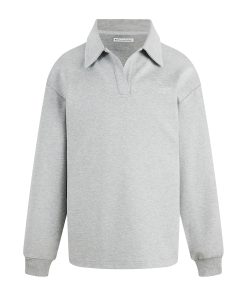 V-Neck Pullover Sweatshirt with Polo Collar - Casual Loose Fit Long Sleeve for Spring & Autumn - Effortless Style for Everyday Wear