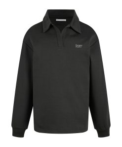 V-Neck Pullover Sweatshirt with Polo Collar - Casual Loose Fit Long Sleeve for Spring & Autumn - Effortless Style for Everyday Wear