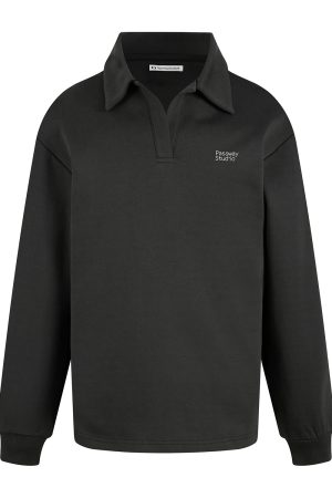 V-Neck Pullover Sweatshirt with Polo Collar - Casual Loose Fit Long Sleeve for Spring & Autumn - Effortless Style for Everyday Wear