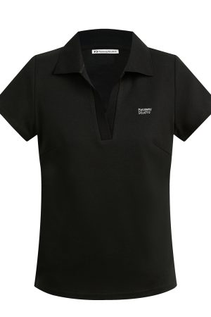 V-neck Short Sleeve Slim Fit Logo Print T-shirt for Women - Comfortable Summer Polo Top, Casual Daily Wear