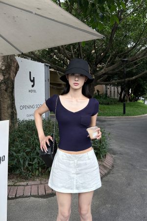 V-neck Slim Fit High Elastic Basic Versatile Top - Pure Desire Oxygen Style for Effortless Everyday Fashion
