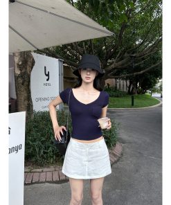 V-neck Slim Fit High Elastic Basic Versatile Top - Pure Desire Oxygen Style for Effortless Everyday Fashion