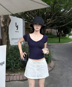 V-neck Slim Fit High Elastic Basic Versatile Top - Pure Desire Oxygen Style for Effortless Everyday Fashion