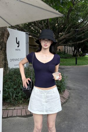 V-neck Slim Fit High Elastic Basic Versatile Top - Pure Desire Oxygen Style for Effortless Everyday Fashion