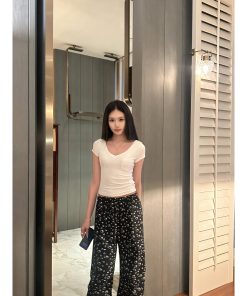 V-neck Slim Fit High Elastic Basic Versatile Top - Pure Desire Oxygen Style for Effortless Everyday Fashion