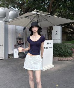 V-neck Slim Fit High Elastic Basic Versatile Top - Pure Desire Oxygen Style for Effortless Everyday Fashion