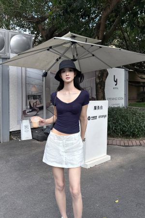 V-neck Slim Fit High Elastic Basic Versatile Top - Pure Desire Oxygen Style for Effortless Everyday Fashion