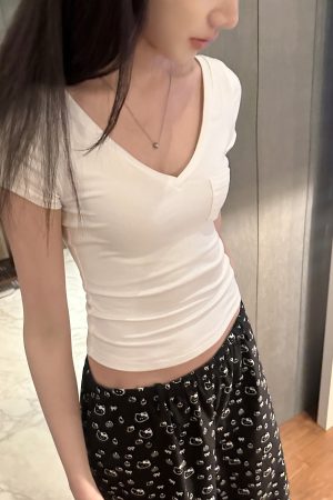 V-neck Slim Fit High Elastic Basic Versatile Top - Pure Desire Oxygen Style for Effortless Everyday Fashion