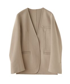 V-Neck Wool Cashmere Blend Short Coat in Old Money Style for Commuters - Luxurious 90s-Inspired Outerwear