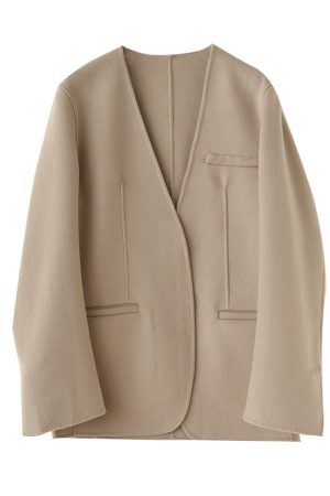 V-Neck Wool Cashmere Blend Short Coat in Old Money Style for Commuters - Luxurious 90s-Inspired Outerwear