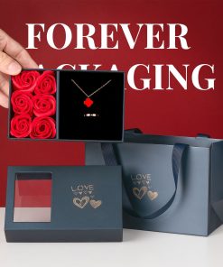Valentine's Day Jewelry Gift Box with 9 Roses, Bracelet, Ring, Necklace, and Earrings for Romantic Gifts