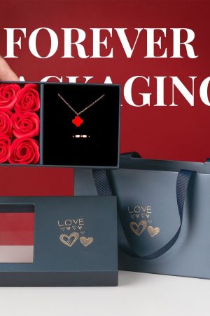 Valentine's Day Jewelry Gift Box with 9 Roses, Bracelet, Ring, Necklace, and Earrings for Romantic Gifts