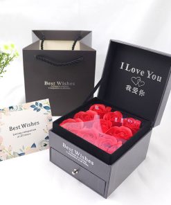 Valentine's Day Jewelry Gift Box with 9 Roses, Bracelet, Ring, Necklace, and Earrings for Romantic Gifts