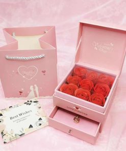 Valentine's Day Jewelry Gift Box with 9 Roses, Bracelet, Ring, Necklace, and Earrings for Romantic Gifts