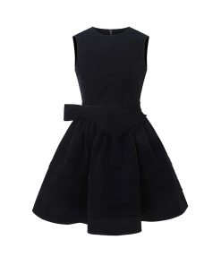 Velvet Bow Tie Sleeveless Little Black Dress for Women - Autumn Winter Fashion - Elegant Party Dress