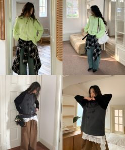 Velvet Feel Thermal Long Sleeve T-Shirt with Nine-Grid Pattern - Cozy Casual Style for Fall and Winter