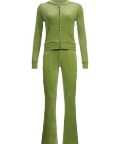 Velvet Hooded Zipper Jacket with Flared Pants Set for Women - Autumn Winter Two-Piece Outfit, Trendy Casual Style
