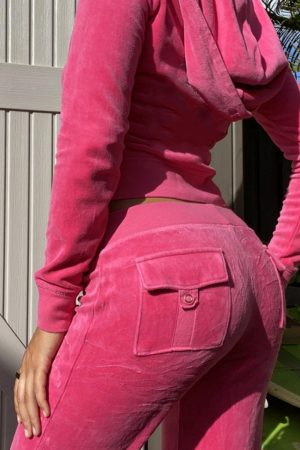 Velvet Hooded Zipper Jacket with Flared Pants Set for Women - Autumn Winter Two-Piece Outfit, Trendy Casual Style