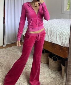 Velvet Hooded Zipper Jacket with Flared Pants Set for Women - Autumn Winter Two-Piece Outfit, Trendy Casual Style