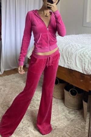 Velvet Hooded Zipper Jacket with Flared Pants Set for Women - Autumn Winter Two-Piece Outfit, Trendy Casual Style