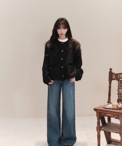 Velvet Patchwork Little Chanel Jacket - Vintage High-End Loose Slimming Silhouette Short Top for Women, 90s Inspired Fashion