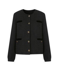 Velvet Patchwork Little Chanel Jacket - Vintage High-End Loose Slimming Silhouette Short Top for Women, 90s Inspired Fashion