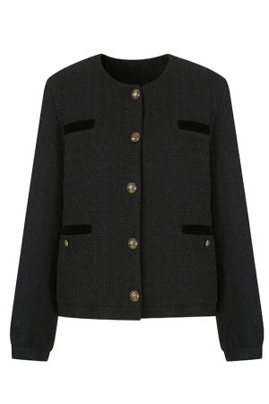 Velvet Patchwork Little Chanel Jacket - Vintage High-End Loose Slimming Silhouette Short Top for Women, 90s Inspired Fashion