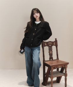 Velvet Patchwork Little Chanel Jacket - Vintage High-End Loose Slimming Silhouette Short Top for Women, 90s Inspired Fashion