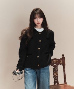 Velvet Patchwork Little Chanel Jacket - Vintage High-End Loose Slimming Silhouette Short Top for Women, 90s Inspired Fashion