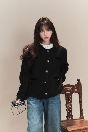 Velvet Patchwork Little Chanel Jacket - Vintage High-End Loose Slimming Silhouette Short Top for Women, 90s Inspired Fashion