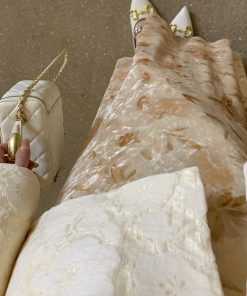 Velvet Printed Thickened Midi Skirt for Women, Elegant Long Skirt in Versatile Style for Early Spring Fashion