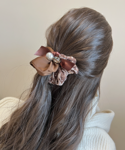Velvet Retro Rhinestone Bow Hair Tie - Elegant Large Ponytail Holder for Autumn Winter Style Accessories