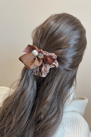 Velvet Retro Rhinestone Bow Hair Tie - Elegant Large Ponytail Holder for Autumn Winter Style Accessories