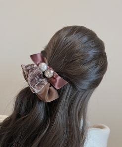 Velvet Retro Rhinestone Bow Hair Tie - Elegant Large Ponytail Holder for Autumn Winter Style Accessories