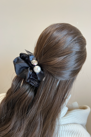 Velvet Retro Rhinestone Bow Hair Tie - Elegant Large Ponytail Holder for Autumn Winter Style Accessories
