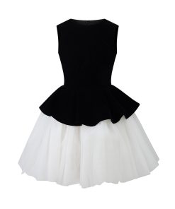 Velvet Spliced Ballet Skirt Dress with Mesh Sleeveless Vest - Princess Style Puff Skirt for Women - Winter Fashion