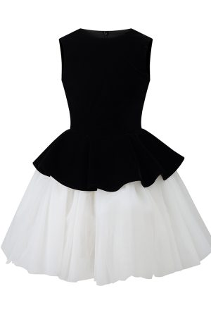 Velvet Spliced Ballet Skirt Dress with Mesh Sleeveless Vest - Princess Style Puff Skirt for Women - Winter Fashion