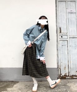 Versatile Color-Blocking Oversized Japanese-Style Work Shirt Jacket for Students - Trendy Loose Fit