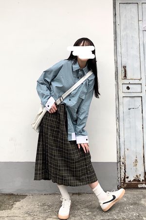 Versatile Color-Blocking Oversized Japanese-Style Work Shirt Jacket for Students - Trendy Loose Fit
