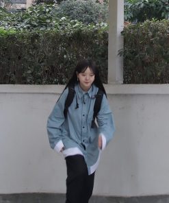 Versatile Color-Blocking Oversized Japanese-Style Work Shirt Jacket for Students - Trendy Loose Fit