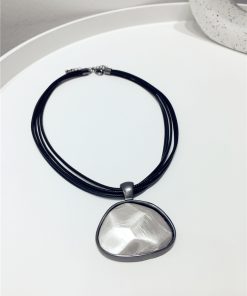 Versatile Exaggerated Minimalist Black Rope Necklace with Multi-Layer Metal Triangle Geometric Design for a Chic Look