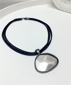 Versatile Exaggerated Minimalist Black Rope Necklace with Multi-Layer Metal Triangle Geometric Design for a Chic Look