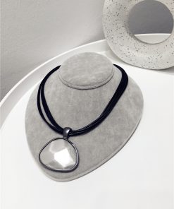 Versatile Exaggerated Minimalist Black Rope Necklace with Multi-Layer Metal Triangle Geometric Design for a Chic Look