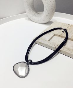 Versatile Exaggerated Minimalist Black Rope Necklace with Multi-Layer Metal Triangle Geometric Design for a Chic Look