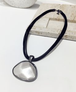 Versatile Exaggerated Minimalist Black Rope Necklace with Multi-Layer Metal Triangle Geometric Design for a Chic Look