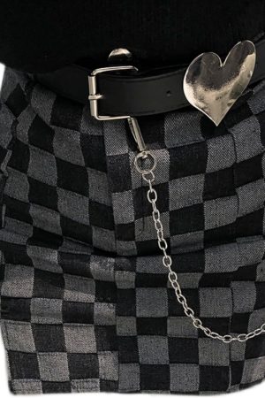 Versatile High-Quality Leather Belt with Cupid Heart Metal Splicing Chain - Trendy Y2K Love Heart Design