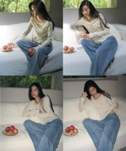 Versatile Long-Sleeve Slim-Fit T-Shirt with Lace Trim in Lyocell Wool - Perfect for Layering and Everyday Style