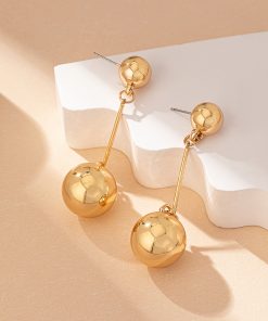 Versatile Metal Round Ball Long Earrings for Girls - Simple Elegant Fashion Accessories for Everyday Commuting