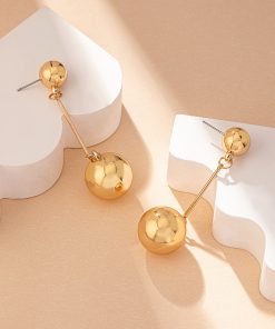 Versatile Metal Round Ball Long Earrings for Girls - Simple Elegant Fashion Accessories for Everyday Commuting